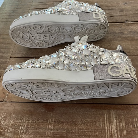 Dolce & Gabbana Portofino Crystal Embellished Leather Sneakers - Picture 9 of 16